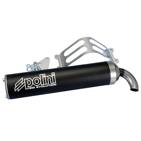 Silenziatore Polini completo di fascetta di fissaggio per marmitta modello big evolution montata sugli scooter con motore Piaggio aria e liquido e Minarelli verticale e orizzontale aria e liquido, ricambio 2180049