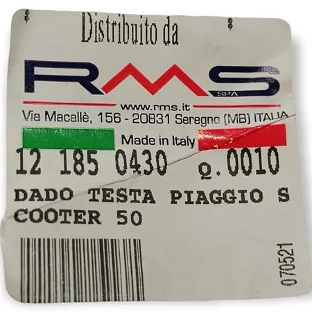 Dado rondellato RMS m6 x 1 per chiusura testa scooter Piaggio Gilera e Minarelli verticale, ricambio 121850430