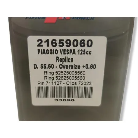 Pistone Piaggio Vespa 125 ET3 diametro 55.60 (Vertex), ricambio 21659060